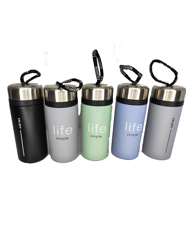 ماگ مسافرتی لیوان مسافرتی Life Simple در رنگ‌های متنوع با درب استیل و بند حمل مشکی، مناسب نوشیدنی‌های گرم و سرد